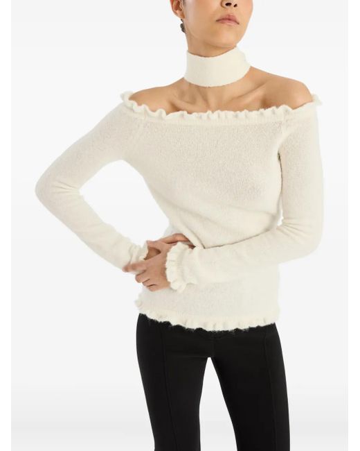 ROTATE BIRGER CHRISTENSEN White Ruffled-Detail Off-Shoulder Top