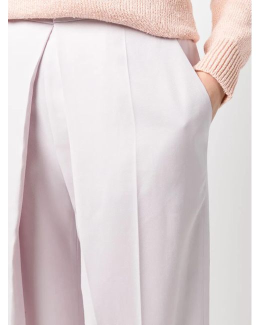 Low Classic White Pleat-Detail Cotton Tailored Trousers