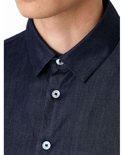 Giorgio Armani Blue Slub-effect Cotton Shirt for men