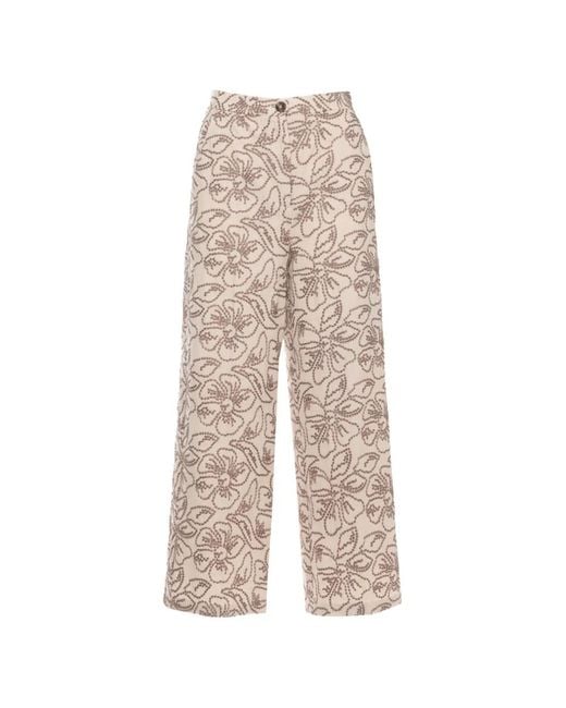 Emme Natural Floral-Embroidered Trousers
