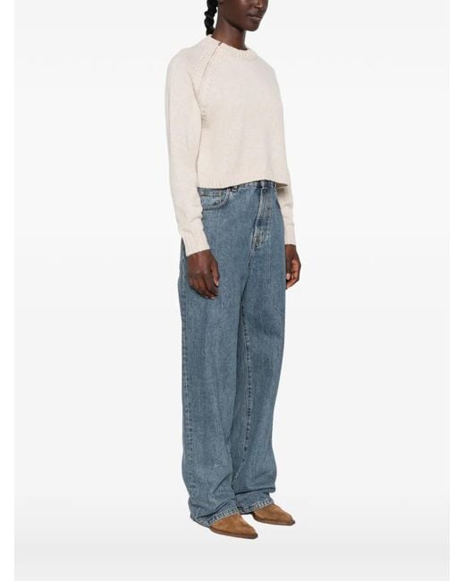 Ba&sh Natural Zip-Detail Cable-Knit Sweater