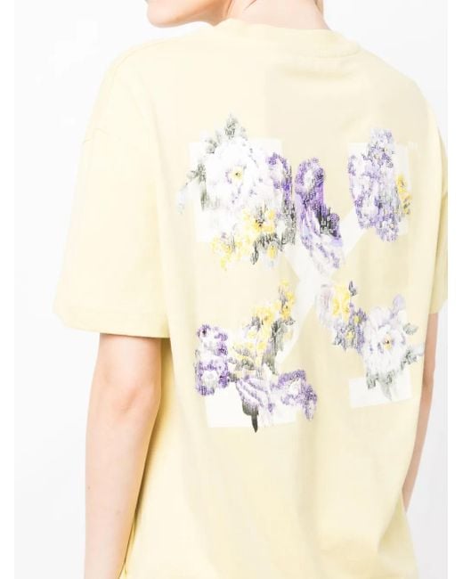 Off-White c/o Virgil Abloh Natural Floral Logo-Print Short-Sleeve T-Shirt