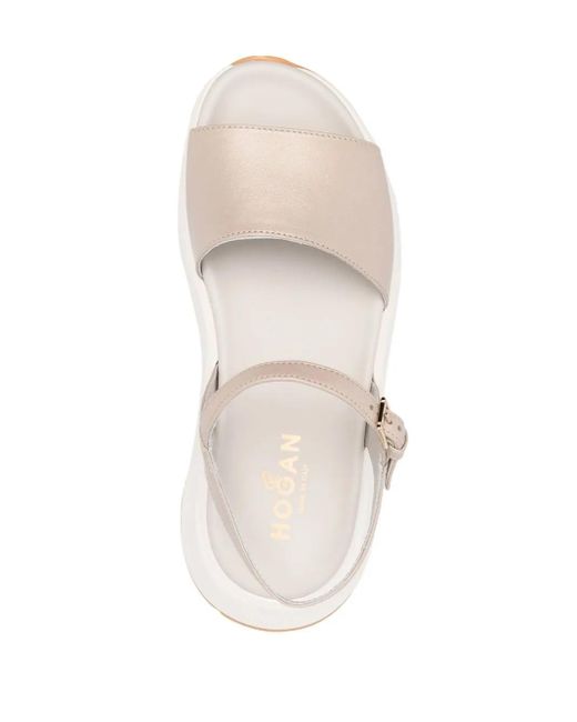 Hogan White Open-Design Leather Sandals With Adjustable Ankle Strap
