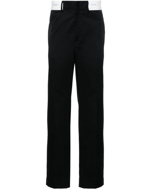 Palm Angels Black Contrasting-waistband Tapered Trousers for men