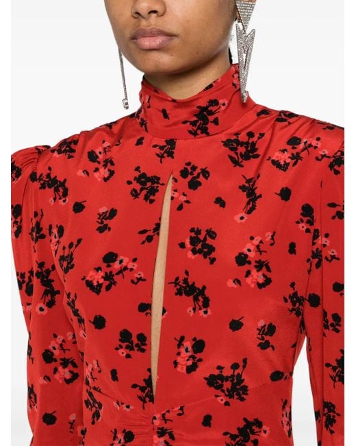 Alessandra Rich Red High-Neck Floral Mini Dress