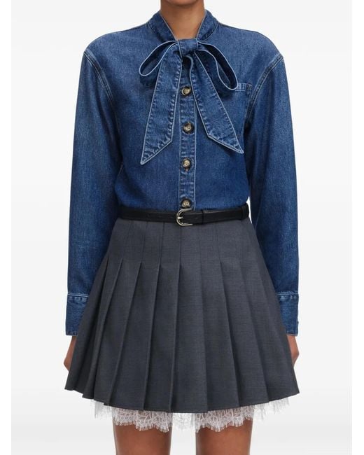 Self-Portrait Blue Pussy-Bow Buttoned Shirt