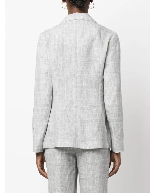 Kiton Gray Plaid-Pattern Open-Front Linen Blazer