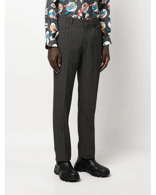 Moschino Gray Stripe-Pattern Tailored Trousers for men