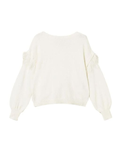 Twinset White Feather-Trim Sweater