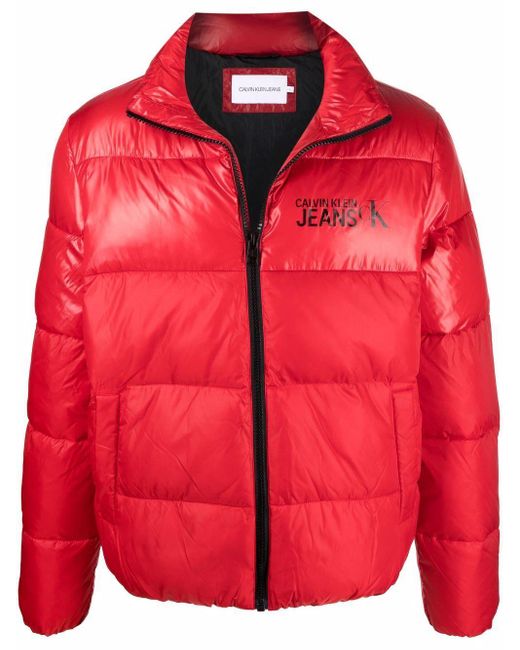 Calvin Klein Red Logo-print Puffer Jacket for men