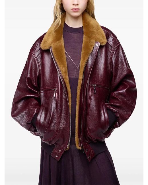 Rabanne Purple Shearling-Collar Leather Bomber Jacket