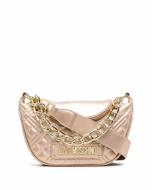 Love Moschino Natural Logo Plaque Quilted Tote Bag