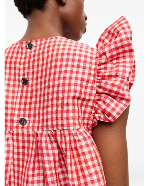 Ganni Red Gingham-Print Dress