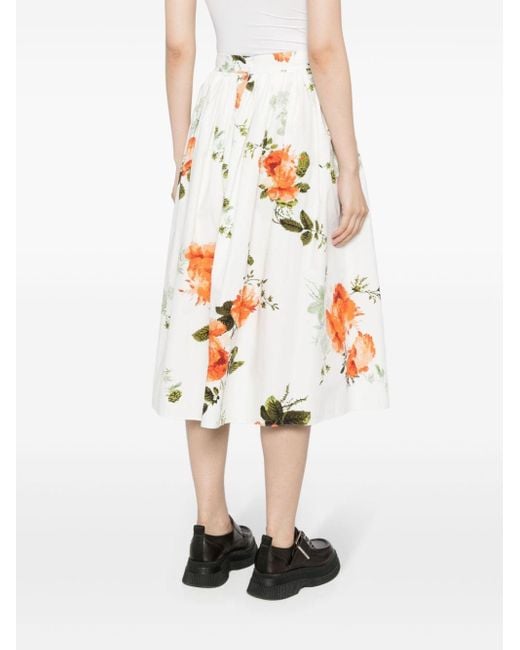 Erdem White Floral-print Cotton Skirt