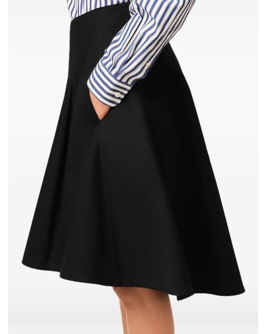 AMI Black Midi A-Line Cotton Skirt