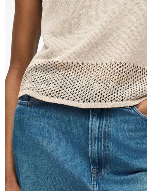 Karl Lagerfeld Natural Crochet-Knit Top