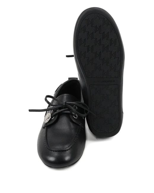 Karl Lagerfeld Black Lace-Up Leather Boat Shoes
