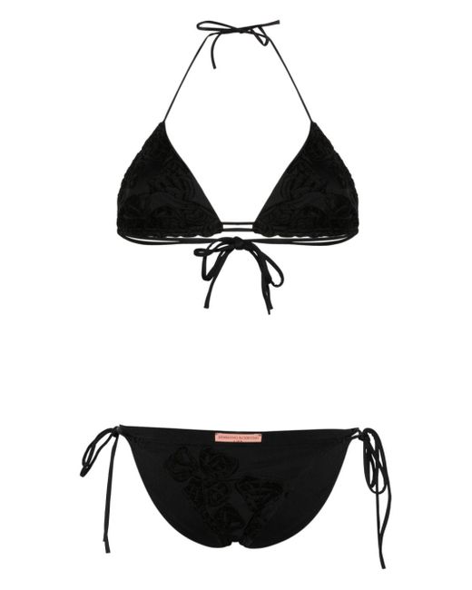Ermanno Scervino Black Triangel-Bikini mit blumiger Stickerei