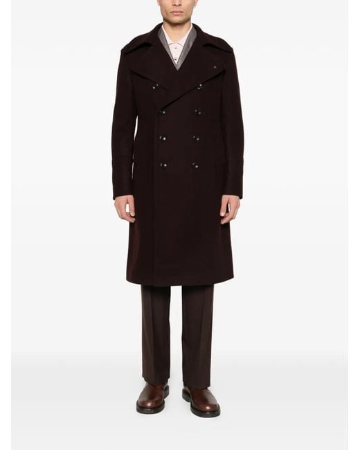 Tagliatore Black Double-Breasted Coat for men