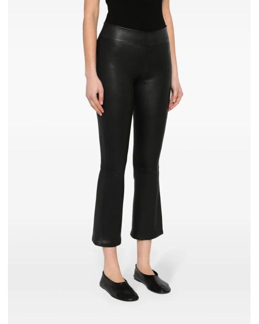 Arma Black Flared Cropped Leather Trousers