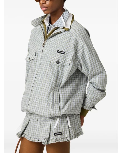 Miu Miu Gray Checked Technical-Fabric Blouson Jacket