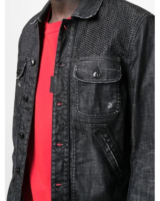 DSquared² Black Studded Distressed Denim Jacket for men
