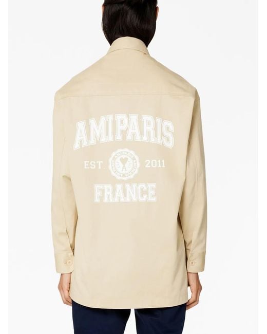 AMI Natural Logo-Print Button-Front Shirt for men