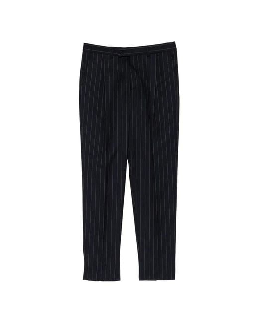Caruso Black Pinstripe Pleated Trousers for men
