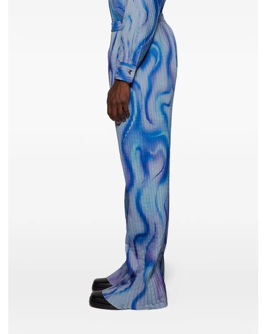 Casella Meyer Blue Pleated All-Over Print Trousers for men