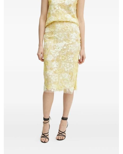 ERMANNO FIRENZE Yellow Floral-Embroidered Sequin Skirt