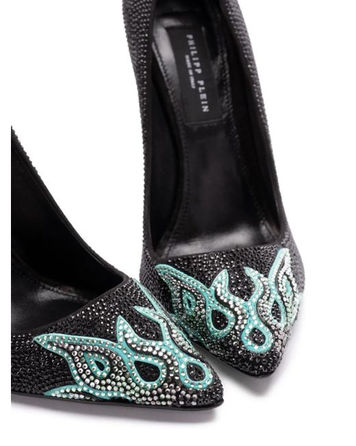Philipp Plein Black 120Mm Flame-Embellished Pumps