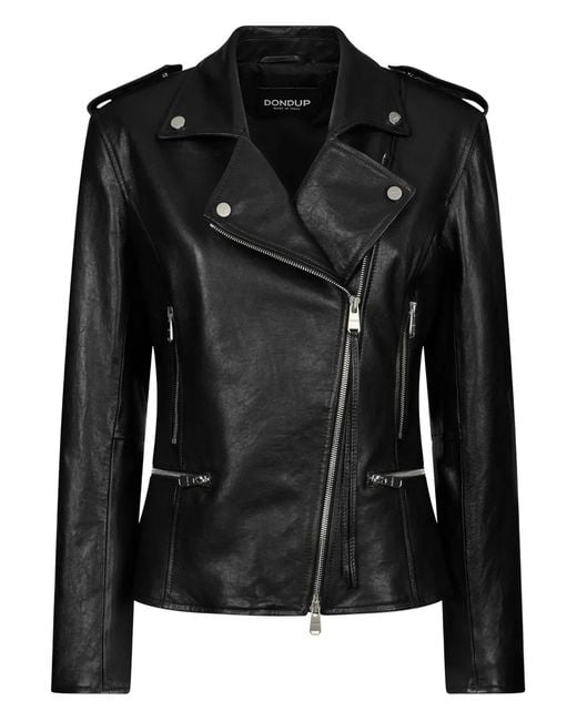 Dondup Black Asymmetric Zip Leather Jacket