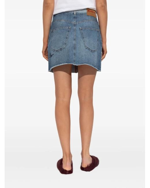 Marni Denim Mini-Rok Met Franje En Borduurwerk in het Blue