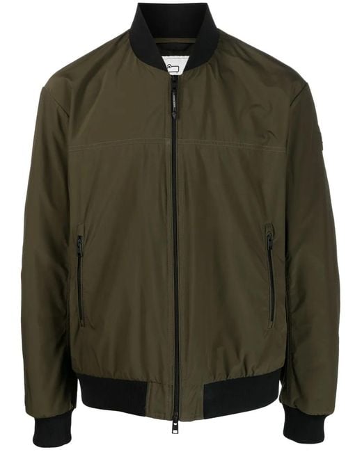 Woolrich Green Logo-Patch Zip-Up Bomber Jacket for men