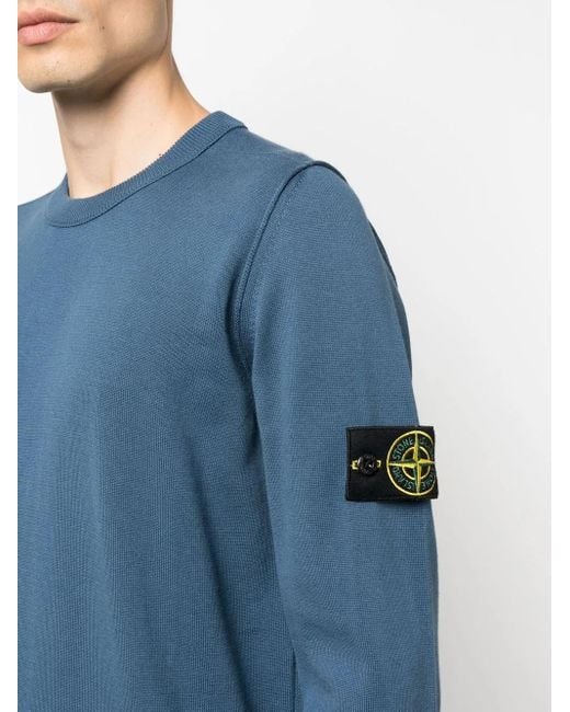 Stone Island Blue Logo-Patch Crew Neck Sweatshirt for men