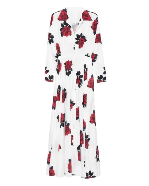 Norma Kamali White Floral Belted Shirt Dress