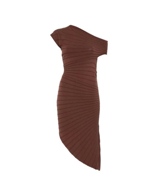 Twinset Draped Asymmetrical Dress in Brown | Lyst
