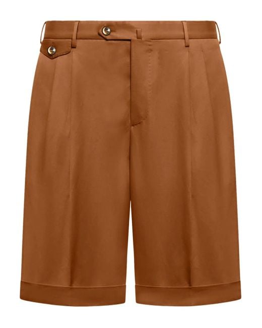 PT Torino Brown Pleated Tailored Shorts for men