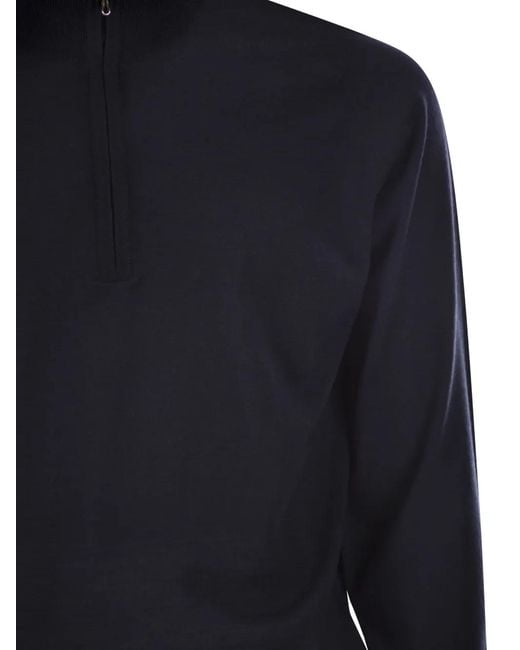 John Smedley Blue High-Neck Zip Sweater for men