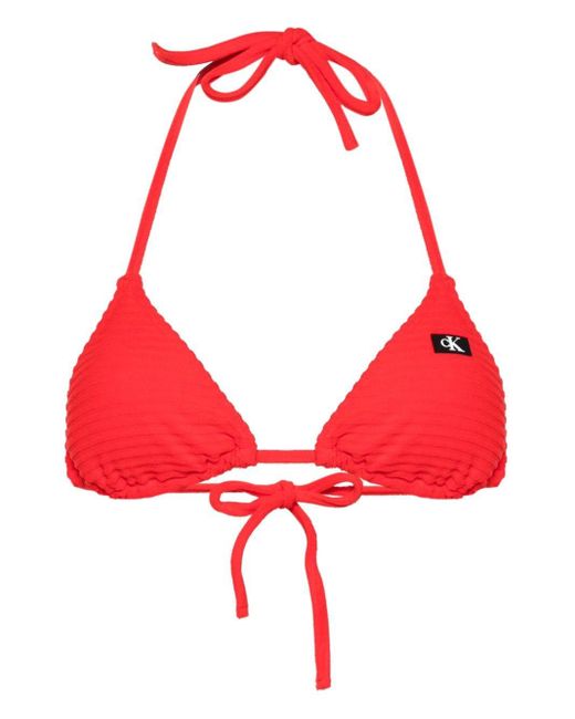 Calvin Klein Red Ribbed-knit Bikini Top