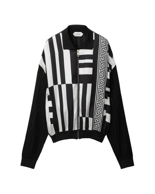 Cardigan En Maille Zippé À Empiècements En Soie Imprimés Versace pour homme en coloris Black