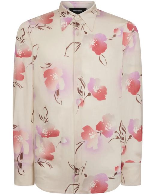 DSquared² Pink Floral-Print Challis Shirt for men