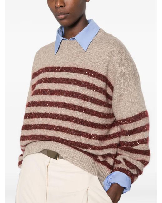 Pull Rayé À Sequins Brunello Cucinelli en coloris Brown