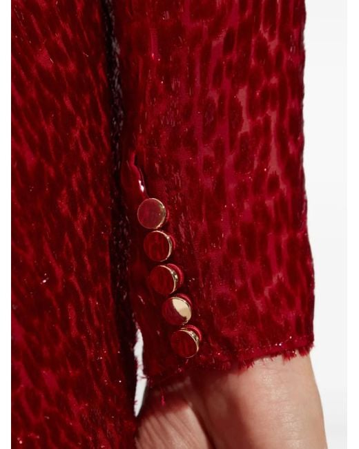 Self-Portrait Red Lurex-Detail Silk Dress