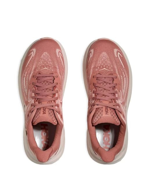 Hoka One One Pink Clifton 10 Lace-Up Sneakers