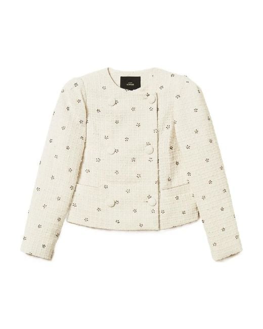 Twinset Natural Bouclé-Texture Embellished Jacket