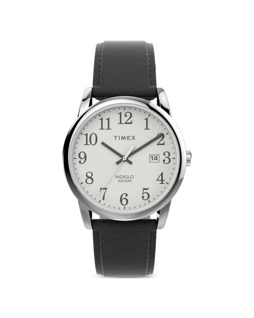 Timex Gray Easy Reader Round-Face Leather-Strap 35Mmwatch for men