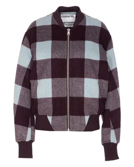 Essentiel Antwerp Purple Check Wool Jacket