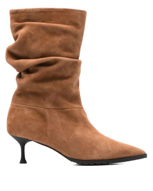 Fratelli Russo Brown Gathered-Detail Mid-Calf Boots