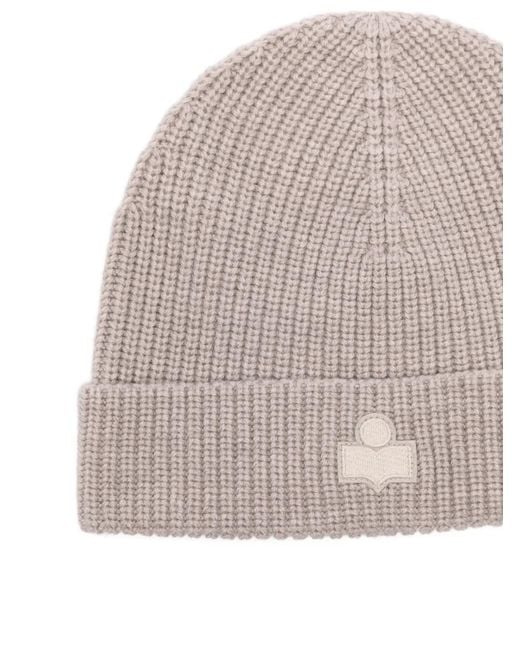 Isabel Marant Natural Logo-Patch Beanie Hat for men